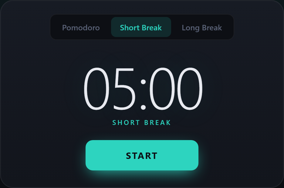The timer in Short Break mode with a teal accent color